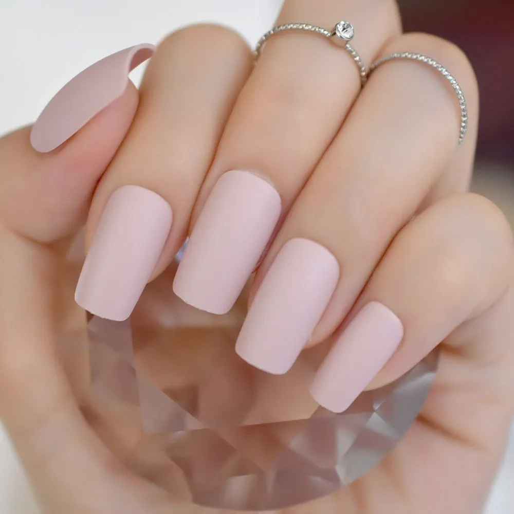 Medium Long Matte Fake Nails White Matt Solid Color Nail Tips Square Acrylic Fignernails 24-Nail Inspo