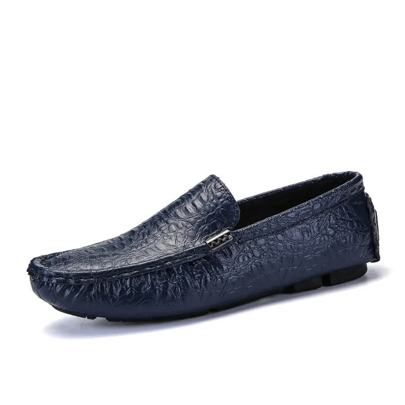 Men's Casual Shoes Luxury Brand 2020 Crocodile Leather Italian Loafers Men Moccasins Slip on Boat Shoes Plus Size 38-47 BTMOTTZ