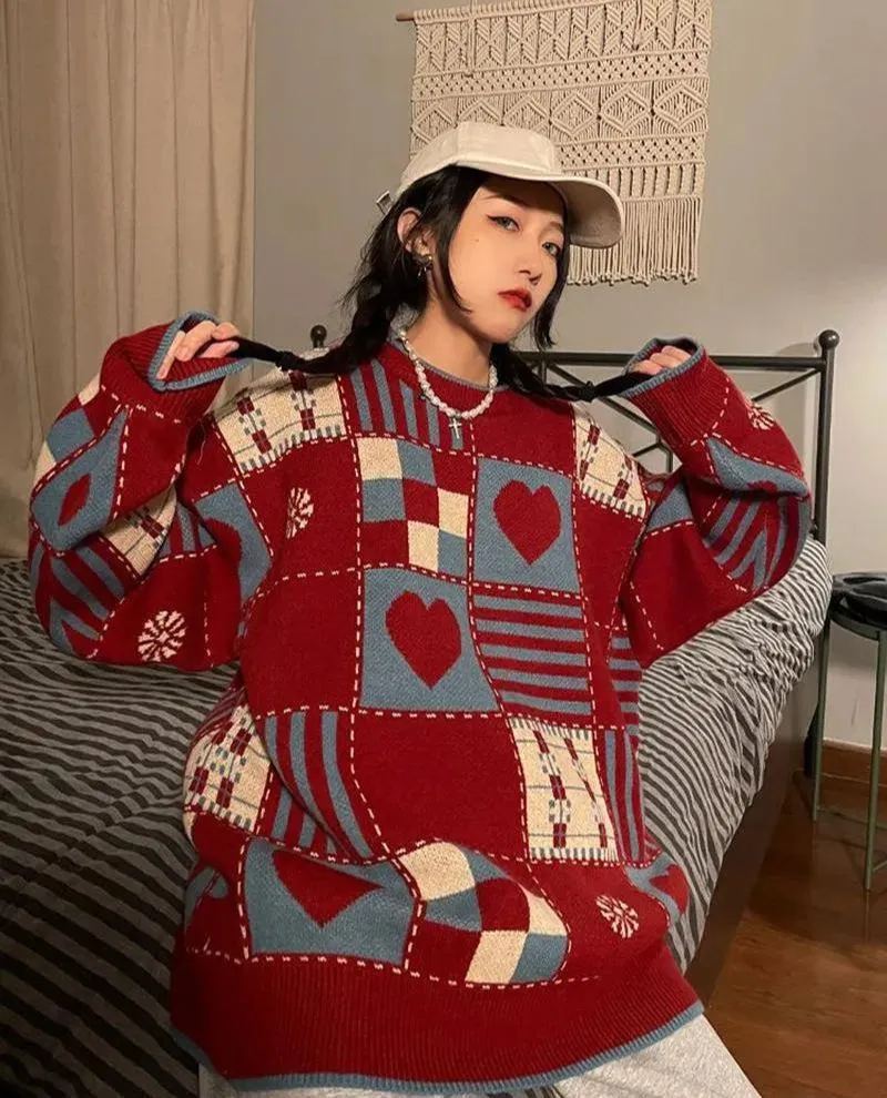 Brownm Heart Pattern Sweater