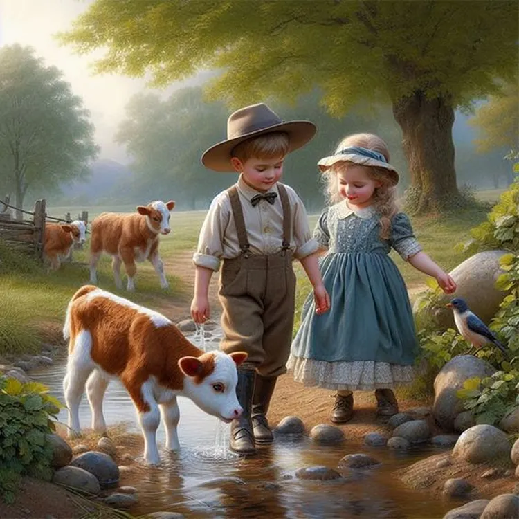 Country Farm Kid 30*30CM (Canvas) Full Round Drill Diamond Painting gbfke