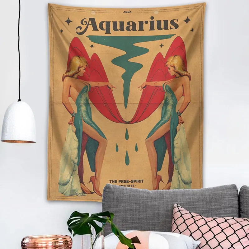 12Constellation Tarot Tapestry retro modern woman Tarot Wall Hanging sexy woman Room Decor Bedspread Cover Sun starry Wall Decor