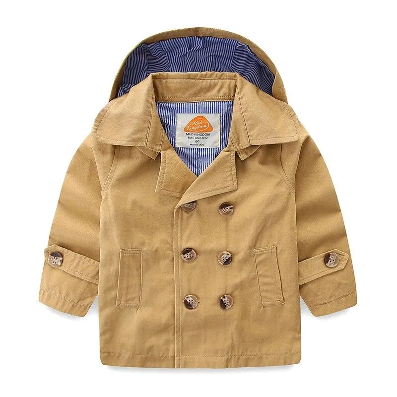Mudkingdom Little Boys Hooded Trench Coats Fashion Double Breasted Kids Windbreaker