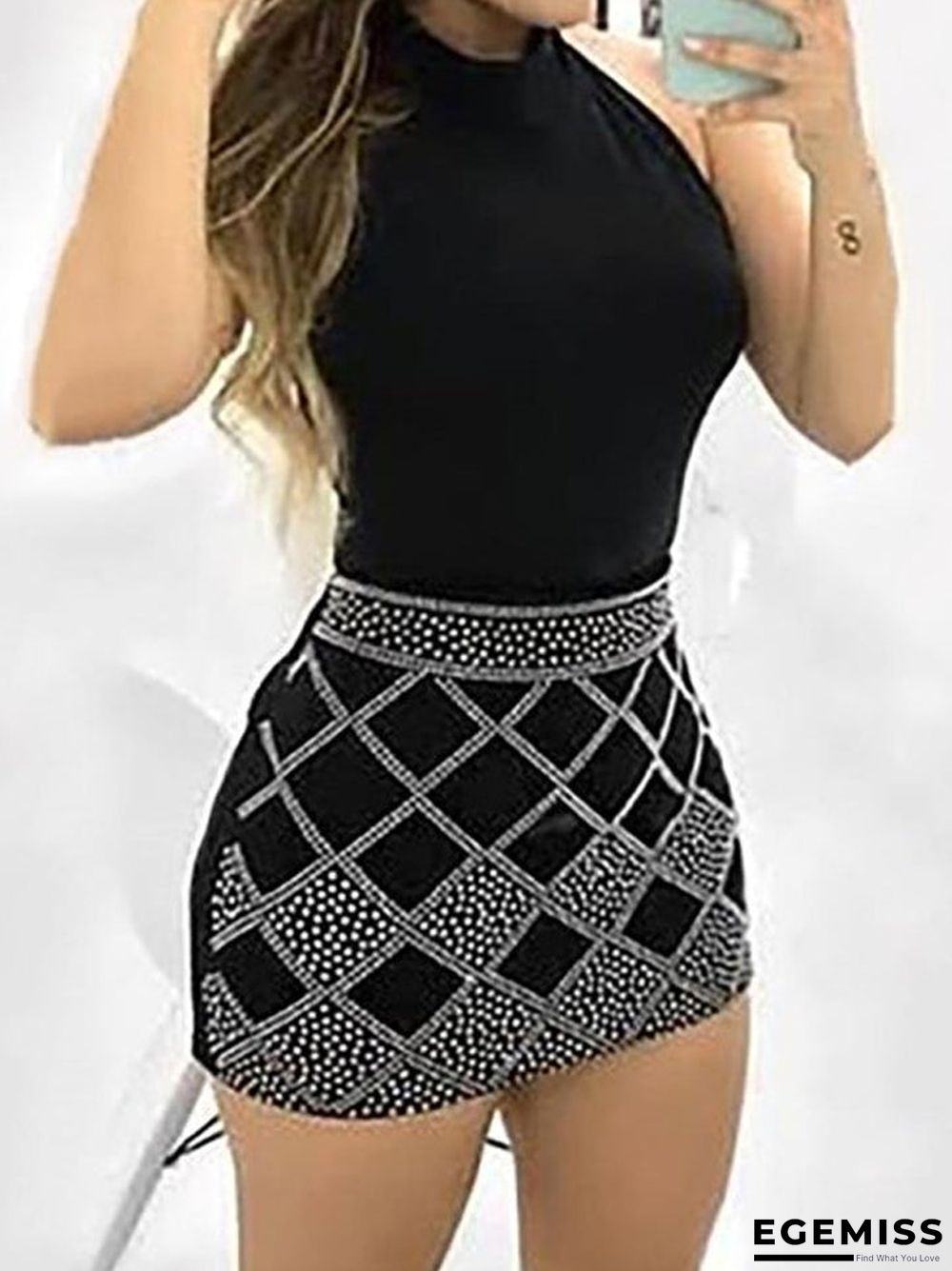 Sleeveless Dots Print Bodycon Mini Dress Black Dresses | EGEMISS