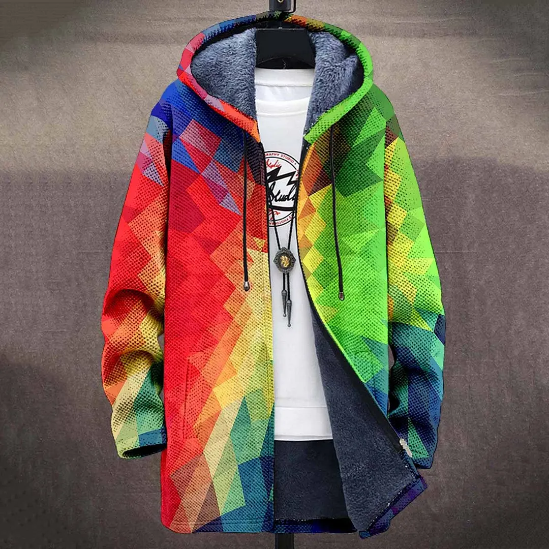 Abstract Art Multicolor Plush Thick Long Sleeve Sweater Jacket Cardigan