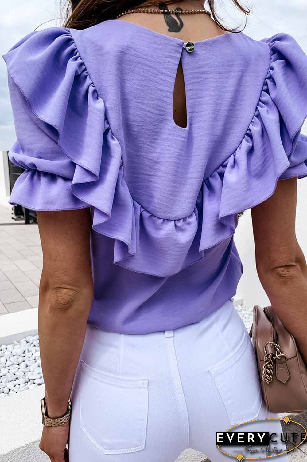 Ruffled Loose Short Sleeves Tops