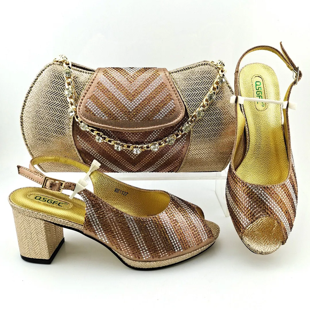 Italian Design Decoration Concise Shoes and Bag For Party Nigerian Fashion Women Shoes and Bag Set