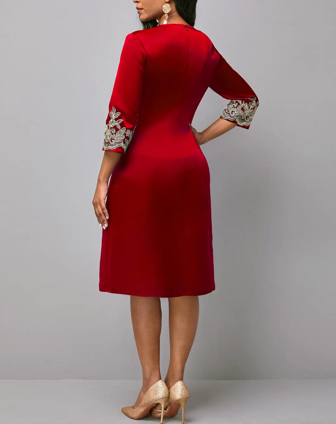 Brownm Stitching Commute Slim-fit Party Mesh 3/4 Dresses