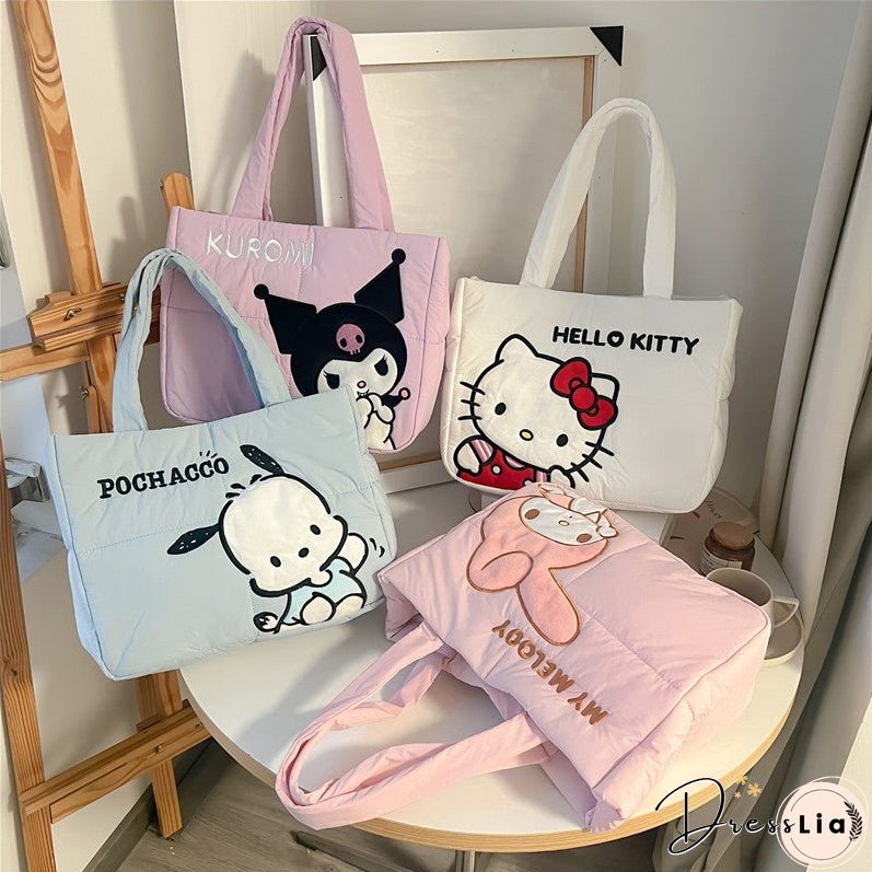 New Cartoon Cute down Cloth Handbag Pacha Dog Shoulder Bag Melody Clow M Tote Bag
