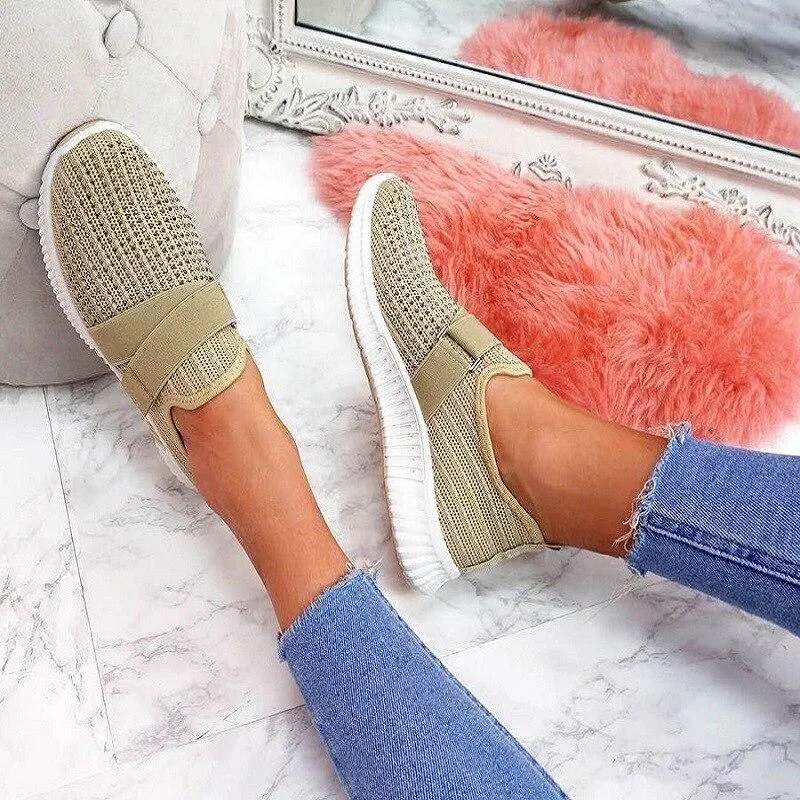 Women Casual Shoes Spring Crystal Solid Female Mesh Sneakers Casual Flat Shoes Women Flats Ladies Sport Shoes White Size 35-43 1103