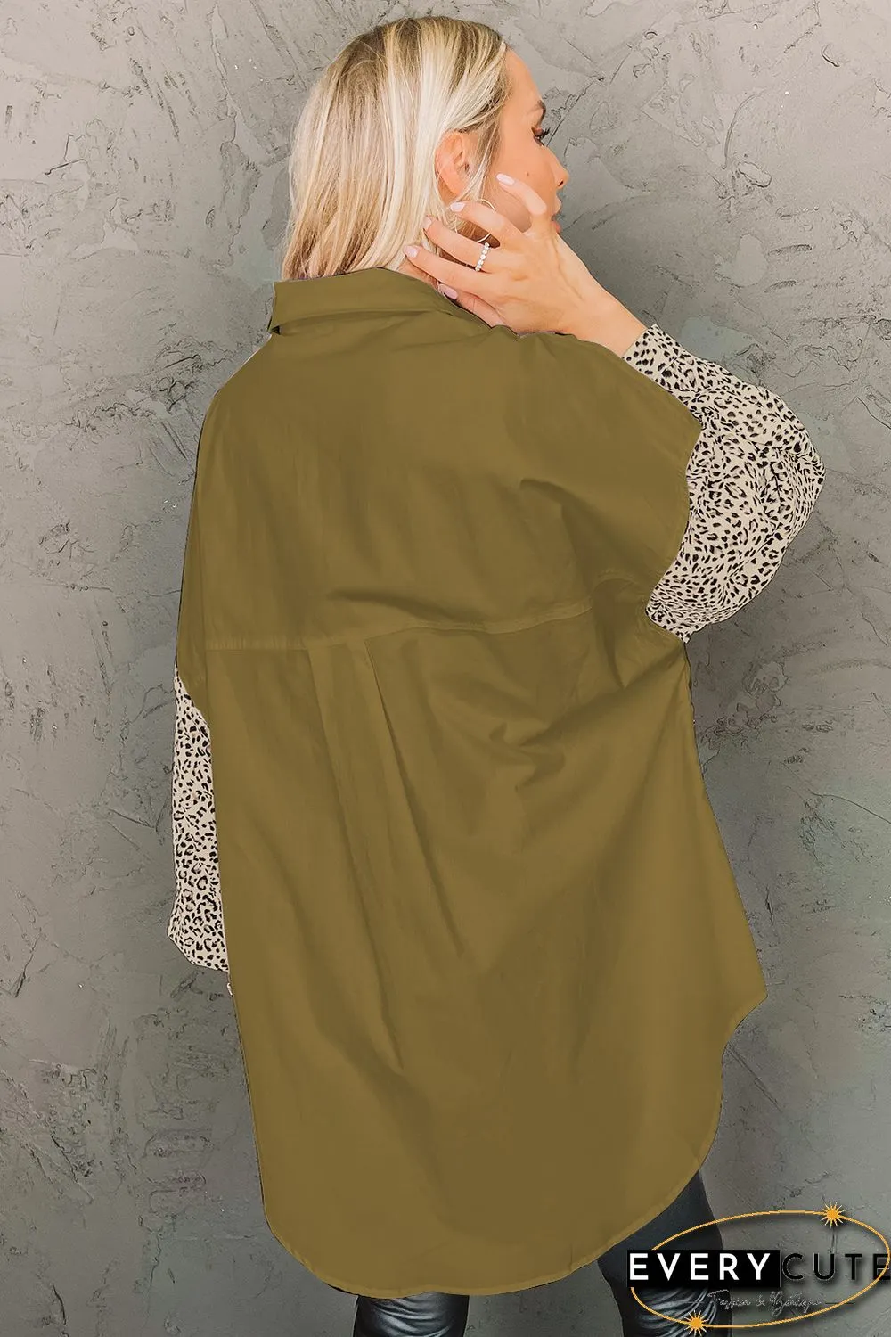 Patchwork Drop Shoulder High Low Long Sleeve Shirt