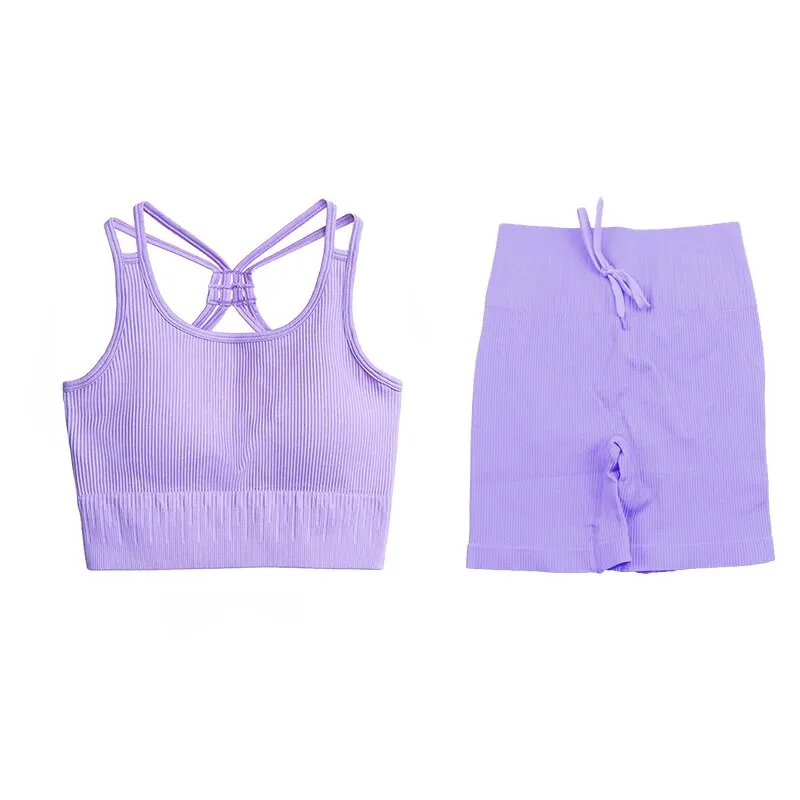 SVOKOR Sport Two Piece Sets Women Gym Tracksuits Workout 2Pcs Sexy Running Leggings Cycling Shorts Fitness Vest Short Crop Tops