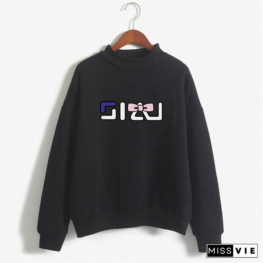 Women's Fashion Print Short Casual Pullover Loose Middle Collar Sweater