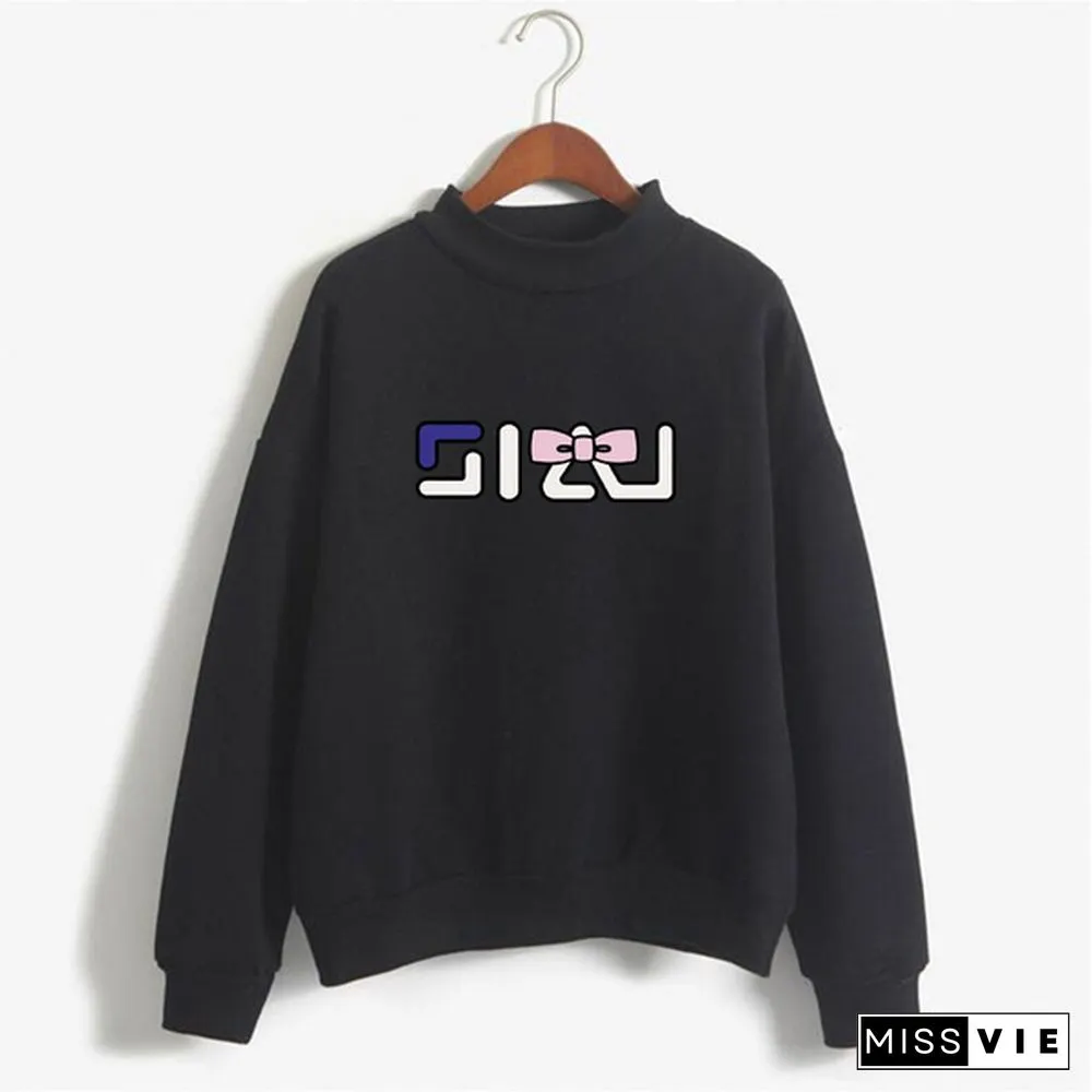 Women's Fashion Print Short Casual Pullover Loose Middle Collar Sweater
