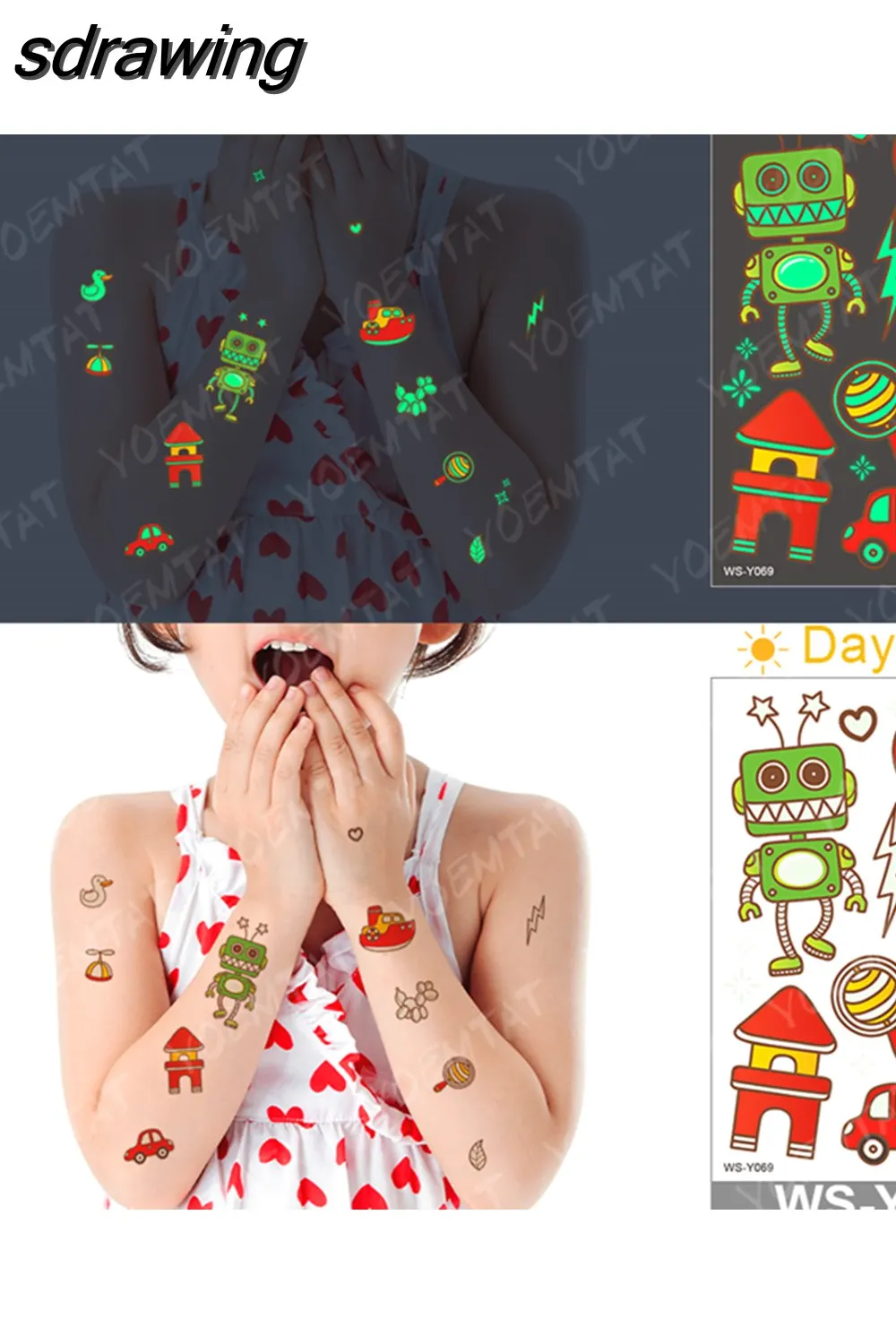 sdrawing Waterproof Temporary Tattoo Woman Sticker Panda Tiger Cute Animal Glowing Tatto Boy Girl Baby Child Kid Flash Fake Tato