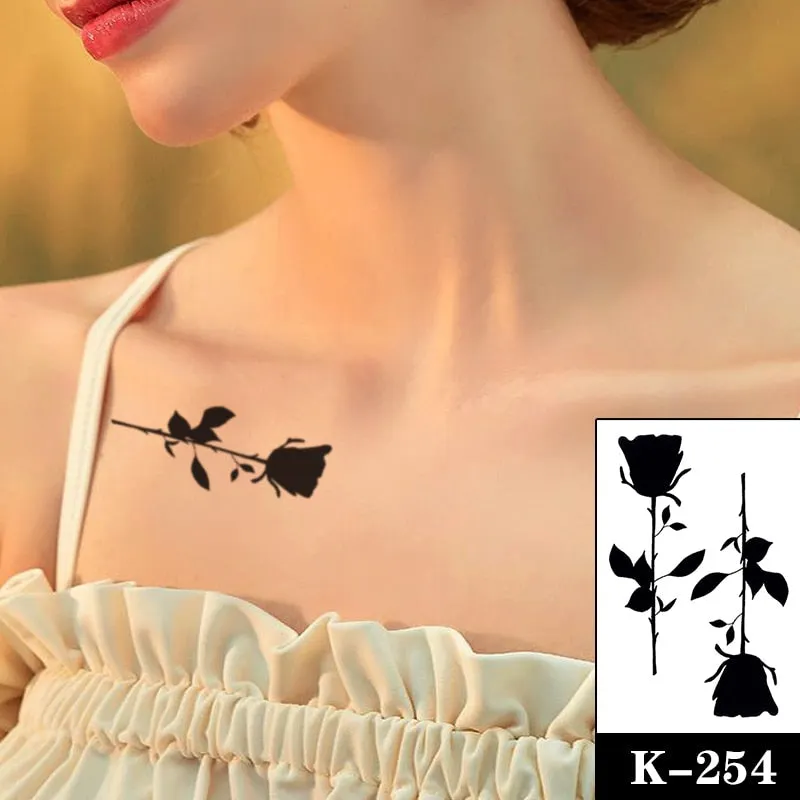 Waterproof Temporary Tattoo Sticker Black Wolf Arrow Rose Butterfly Flash Tattoos Totem Line Body Art Hand Fake Tatoos Women Men