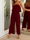 Spaghetti-Neck Falbala Backless Solid Color Casual Jumpsuit