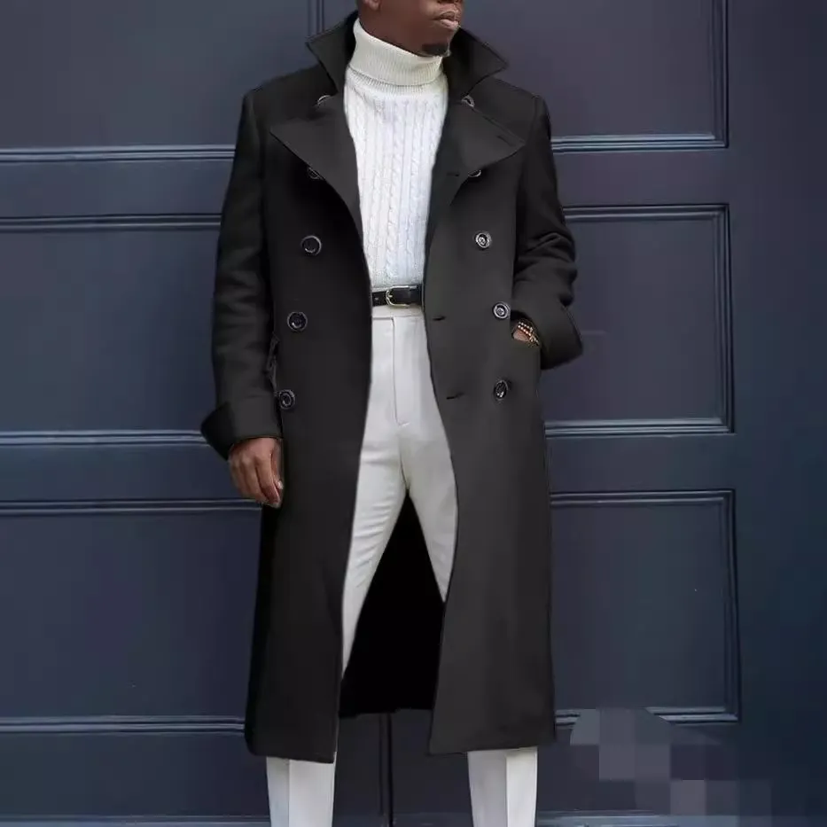 Brownm Brownm New Fashion Solid Color Collar Long-Sleeved Gentleman Coat Autumn And Winter Loose Coat In The Long Wind Coat