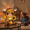 LED 3D Animal Night Lamps Sunflower Highland Cow Table Lamp Cute Bedside Decorations Lamp USB Handcrafted Stained Glass Night Light for Living Room Desk Decor