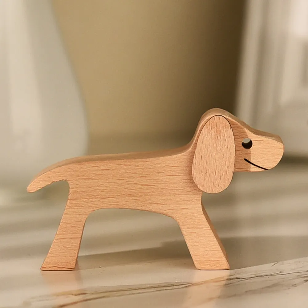 Puppy Family Wood Dog Carving Ornament Christmas Decoration Home Decor Figurine Desktop Table Sculptures For Dog Pet Lover Gifts