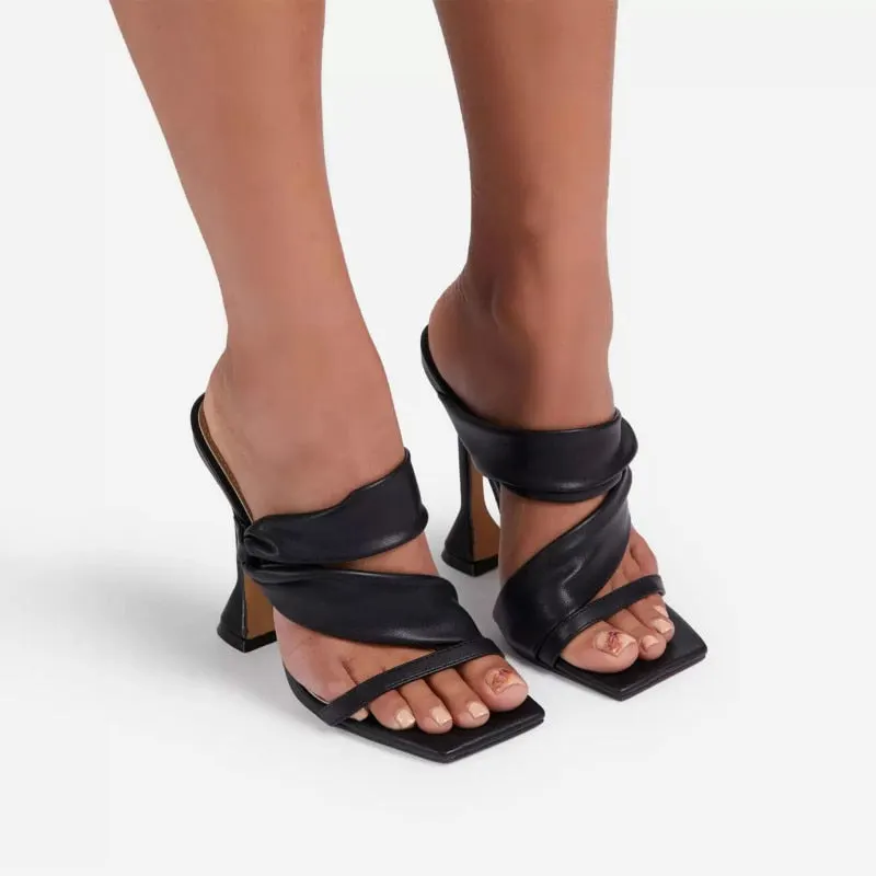 Women Party Shoes Summer High Heels Large Size Fish Mouth Fashion Pleated Gold Solid Stiletto Ladies Sandal  Zapatos De Mujer