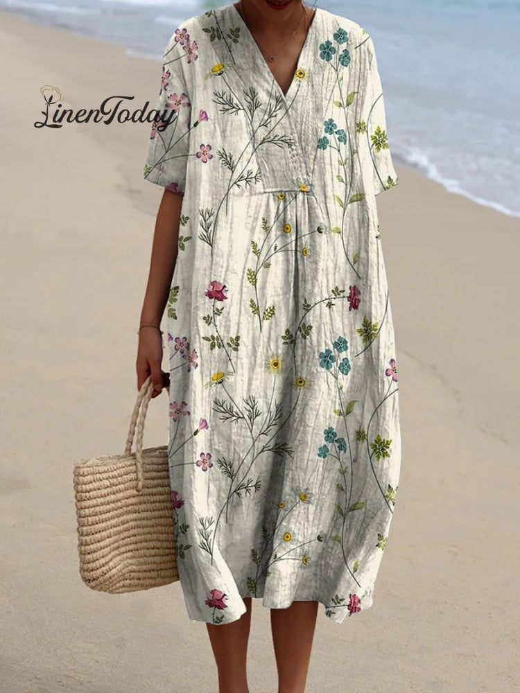 Women&rsquo;s Vintage Lovely Floral Art Print Casual Flowy Dress Multicolor / S