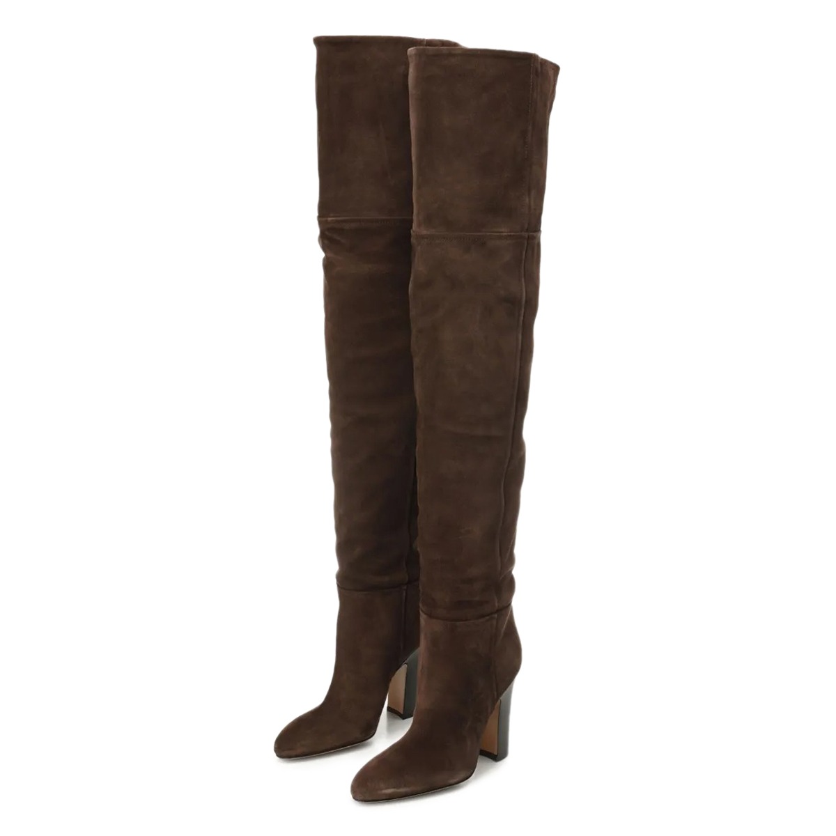 Brown Round Toe Vegan Suede Thigh High Heel Boots for Women Nicepairs