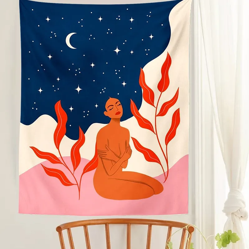 Indian Moon Phase Girl Mandala Tapestry Wall Hanging Boho decor macrame hippie Witchcraft Tapestry wall decoration cloth