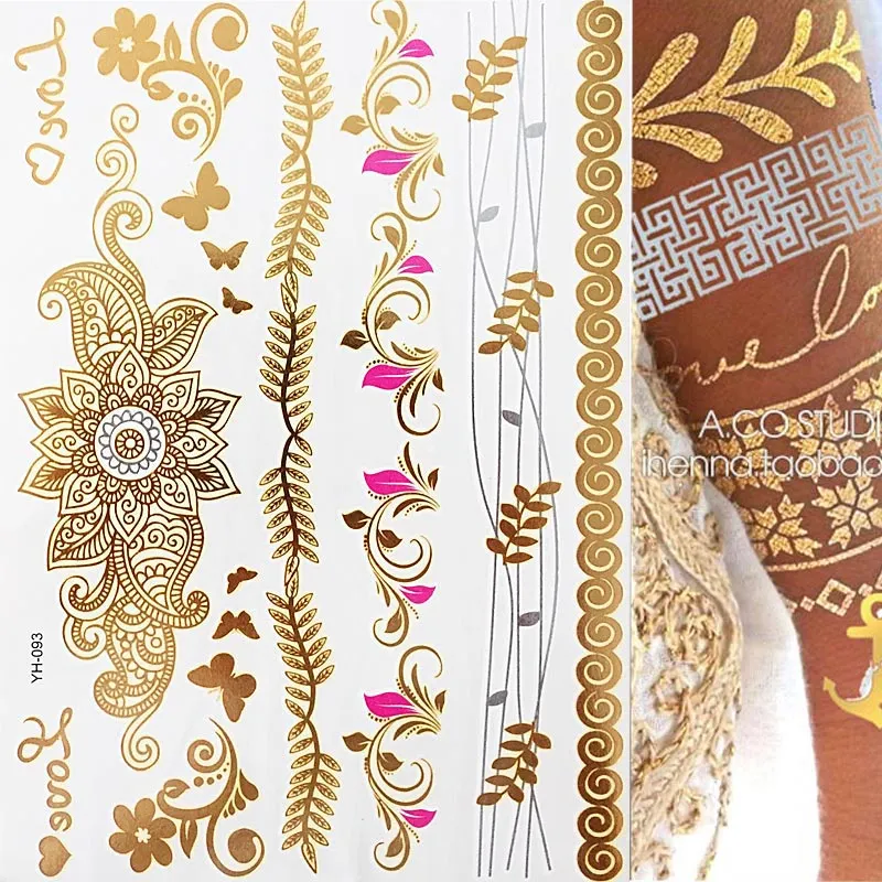 Temporary Tattoos Gold Silver Metallic Tattoo Arm Body Tattoo Cool Bracelet Style Girl DIY Golden Flash Tattoos