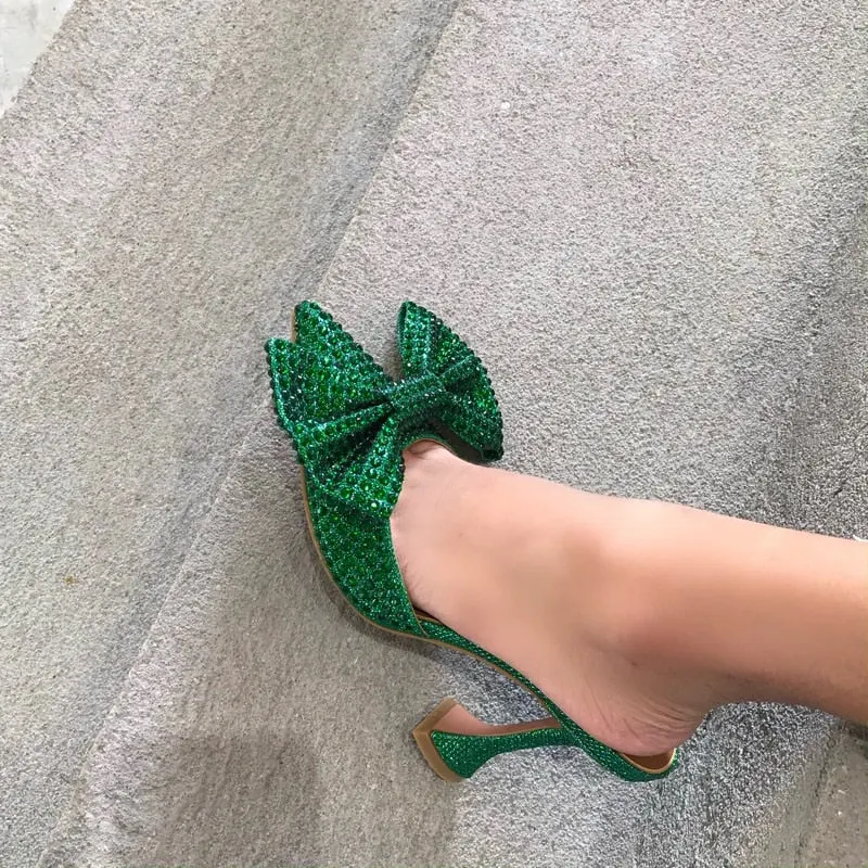 European and American large bow shallow mouth diamond rhinestone wine glass with high heel women's slippers