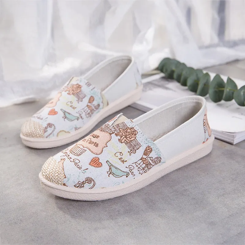 New Print Women Sneakers Slip On Light Mesh Summer Shoes Summer Breathable Flat Shoes Women's Single Shoes Flat Lazy Fisherman