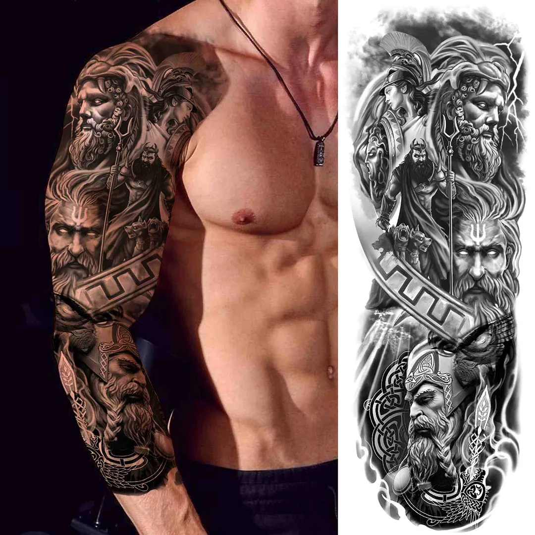 Tribal Totem Temporary Tattoo Sleeve For Men Women Adult Fake Flower Shoulder Tatoos Sticker Black Skull Tattoos Big Full Arm 1001 515