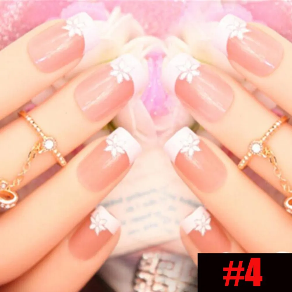 24 PCS Acrylic False Nails Full Cover Plastic Fake Nails Art Tips French Manicure Salon With Double sided adhesive nail Art 515-Nail Inspo