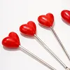 5/10 pi&egrave;ces Fourchettes &agrave; fruits en forme de coeur rouge en acier inoxydable