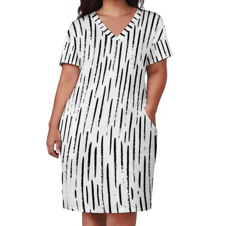 Personalized Design Women's Loose Pocket Dress Fashion Texture