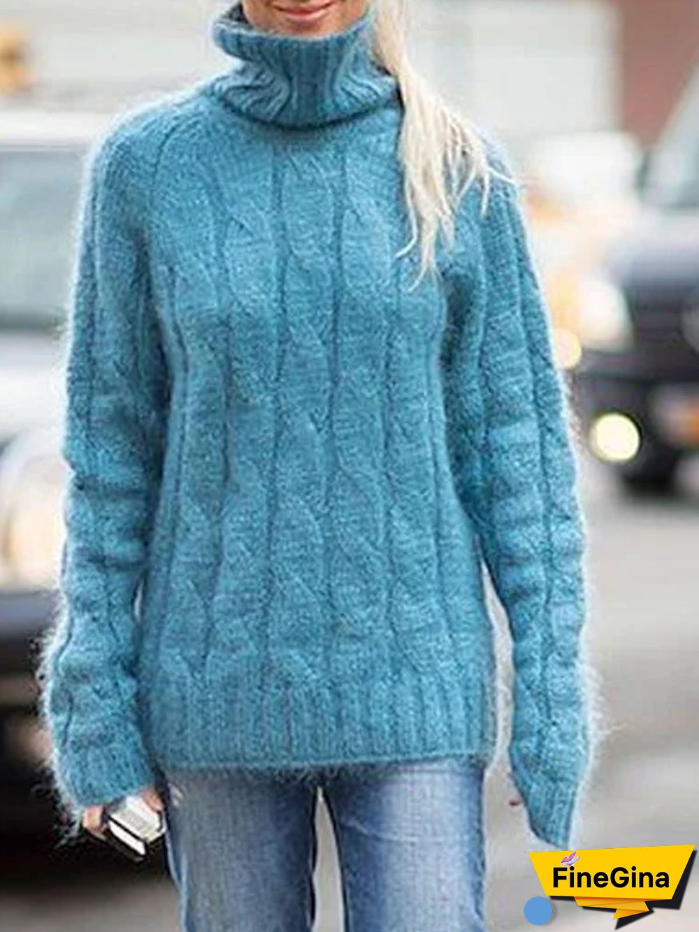 Women Casual Patchwork Autumn High Elasticity Plus Size Long sleeve Turtleneck Cotton-Blend Sweater