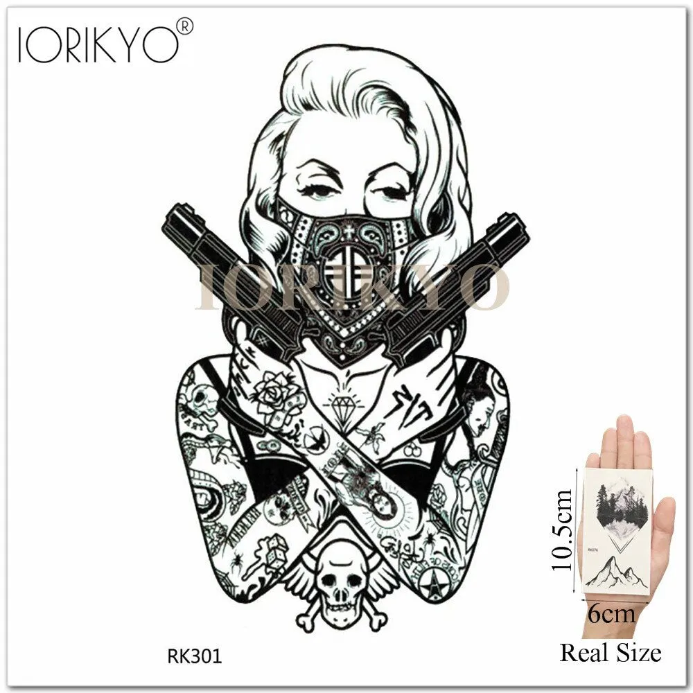 Old School Sexy Water Transfer Tattoo Stickers Women Body Art Drawing Temporary Tattoo Punk Girls Adults Love Waterproof Tatoos