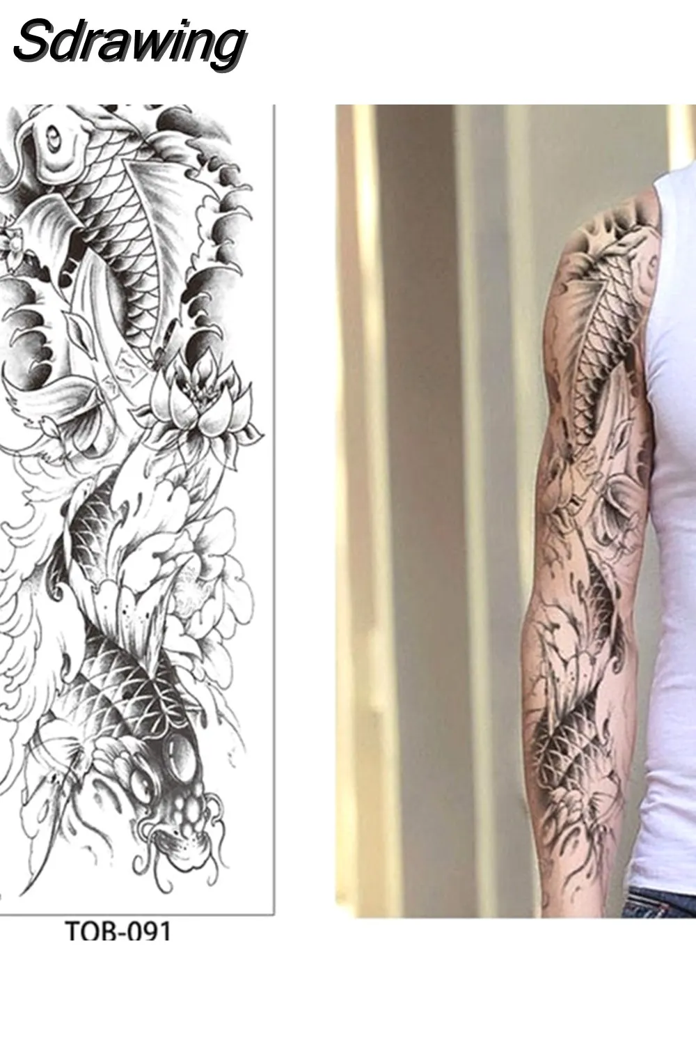 Sdrawing Full Arm Tattoo Lion Crown King Rose Waterproof Temporary Tatoo Sticker Wild Wolf Tiger Men Skull Totem Tattoo 430-1