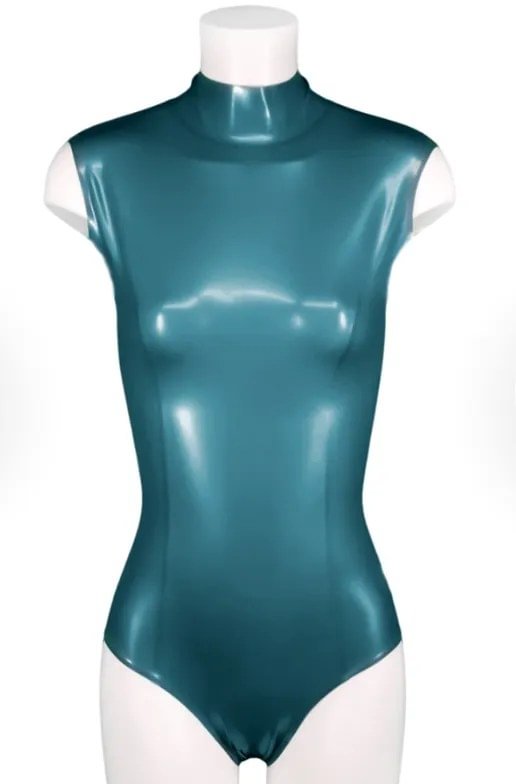 Women Latex Bodysuit High-Collar Sleeveless Back Zipper