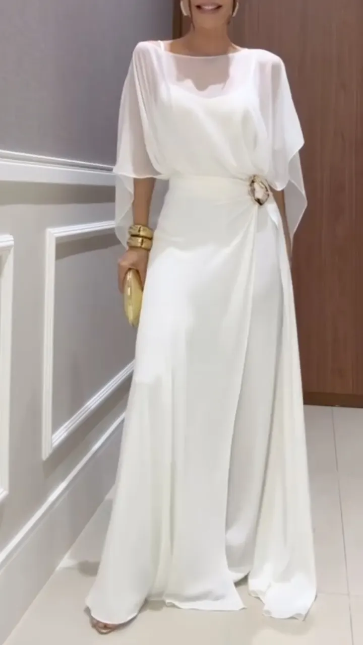 Women's Two-Piece Chiffon Casual Set (Faux Two-Piece Top + Faux Two-Piece Pants)