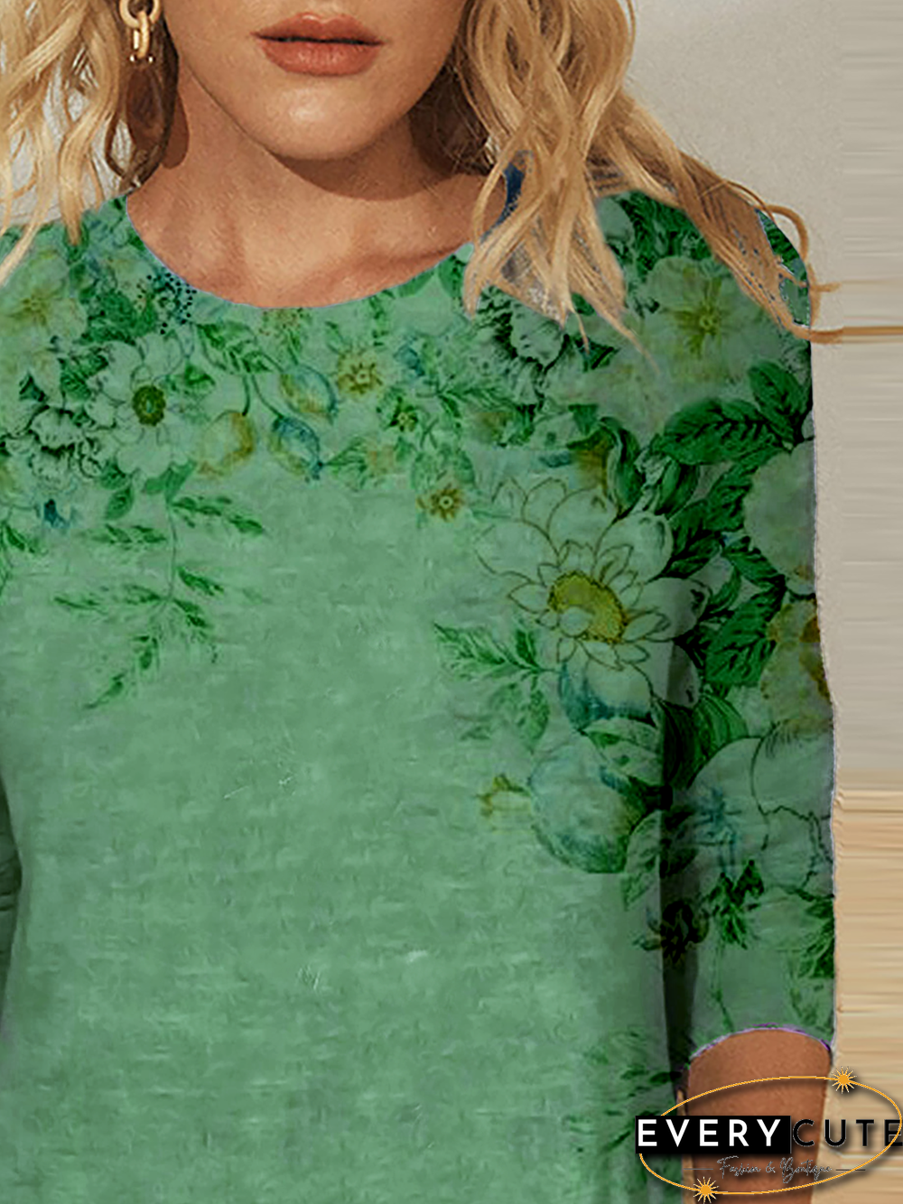 Plus size Floral Casual Long Sleeve T-shirt