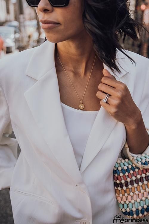 White Button Lapel Blazer