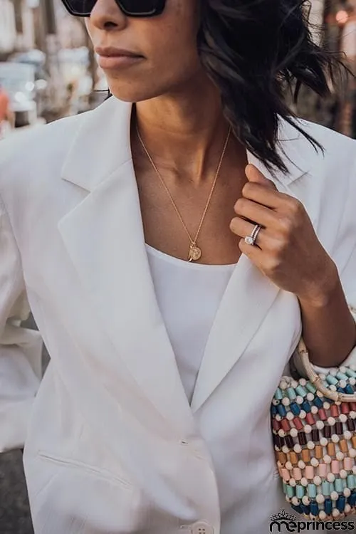 White Button Lapel Blazer