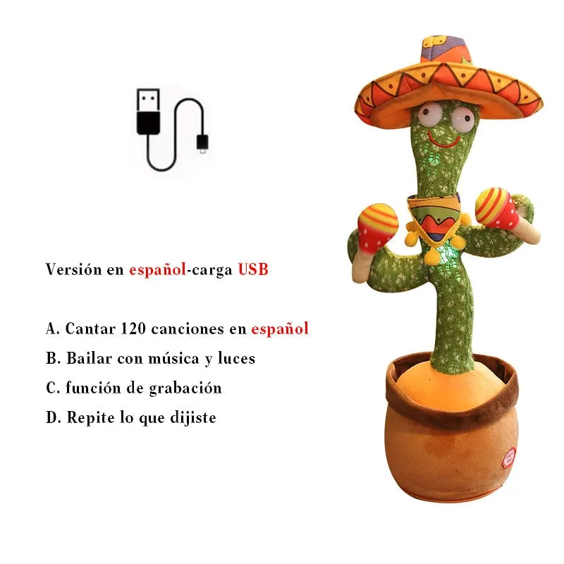 Rechargeable Dancer Cactus With Sound In Spanish Captus Dancer For Babies USB Dancing Cactus Parlant Toy Russian
