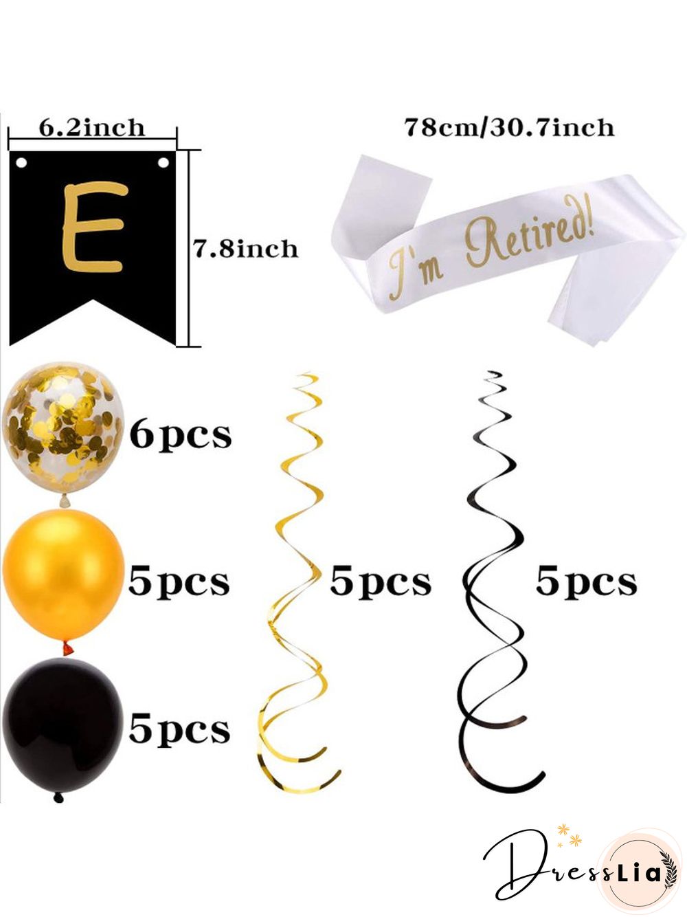 32pcs Hot Stamping Retirement Birthday Banner Spiral Charm Paper Flower Fragment Balloon Charm Party Set
