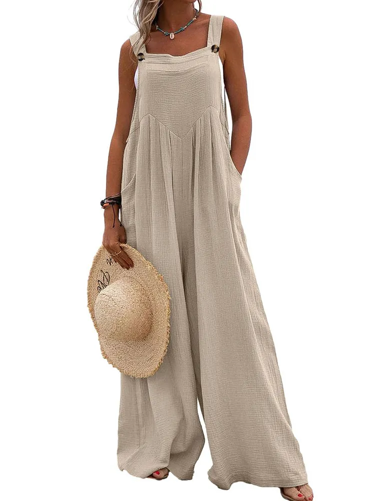 Women's Casual Solid Colo Pocket Jumpsuit
