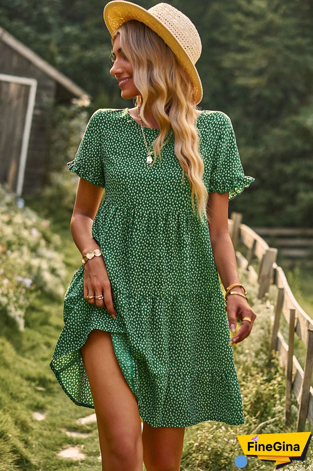 Floral Print Short Sleeve Mini Dress