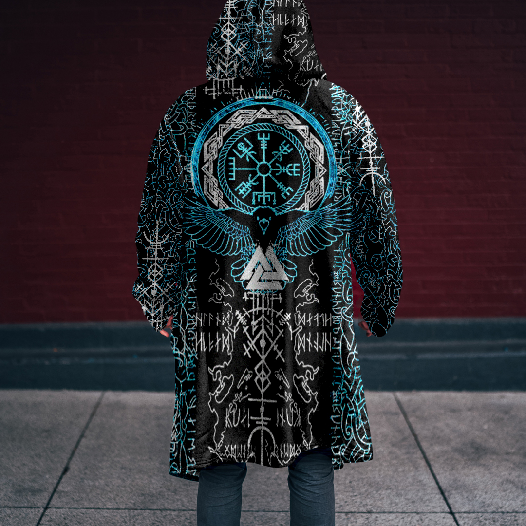 Men's Vikings Runic Vegvisir Bird Graphics Vintage Hooded Jacket