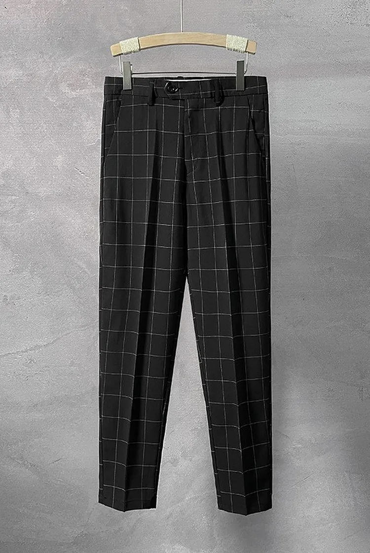 Men's Plaid Pants with Pockets Straight Leg Trousers
