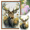 (Big Size) Deer With Flowers - 11CT Stamped Cross Stitch 40*60cm/15.75*23.62in