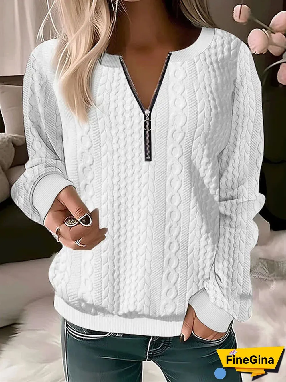 Women's Solid Color V-neck Long Sleeve Top